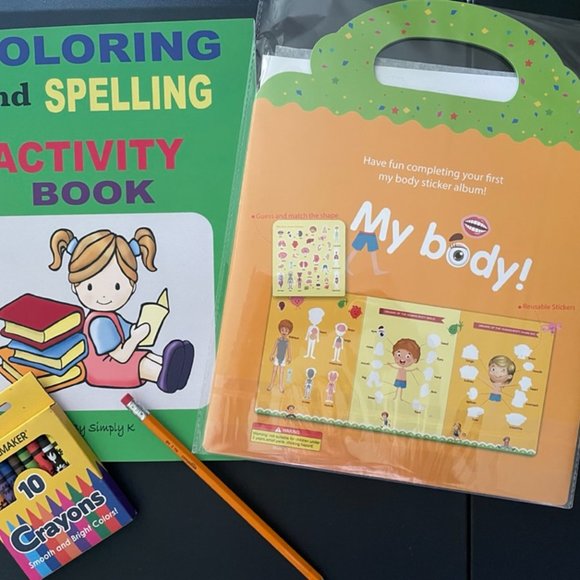 Bundle of coloring- spelling book, My body stickers, pencil and crayon for kids - Picture 2 of 4